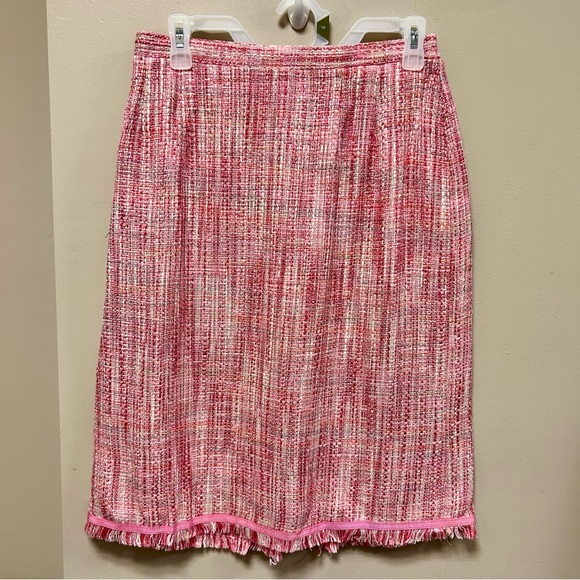 Sag Harbor Sz 12 Pink Tweed Skirt Fringe Hem GUC Partial Elastic Waist - Picture 1 of 7